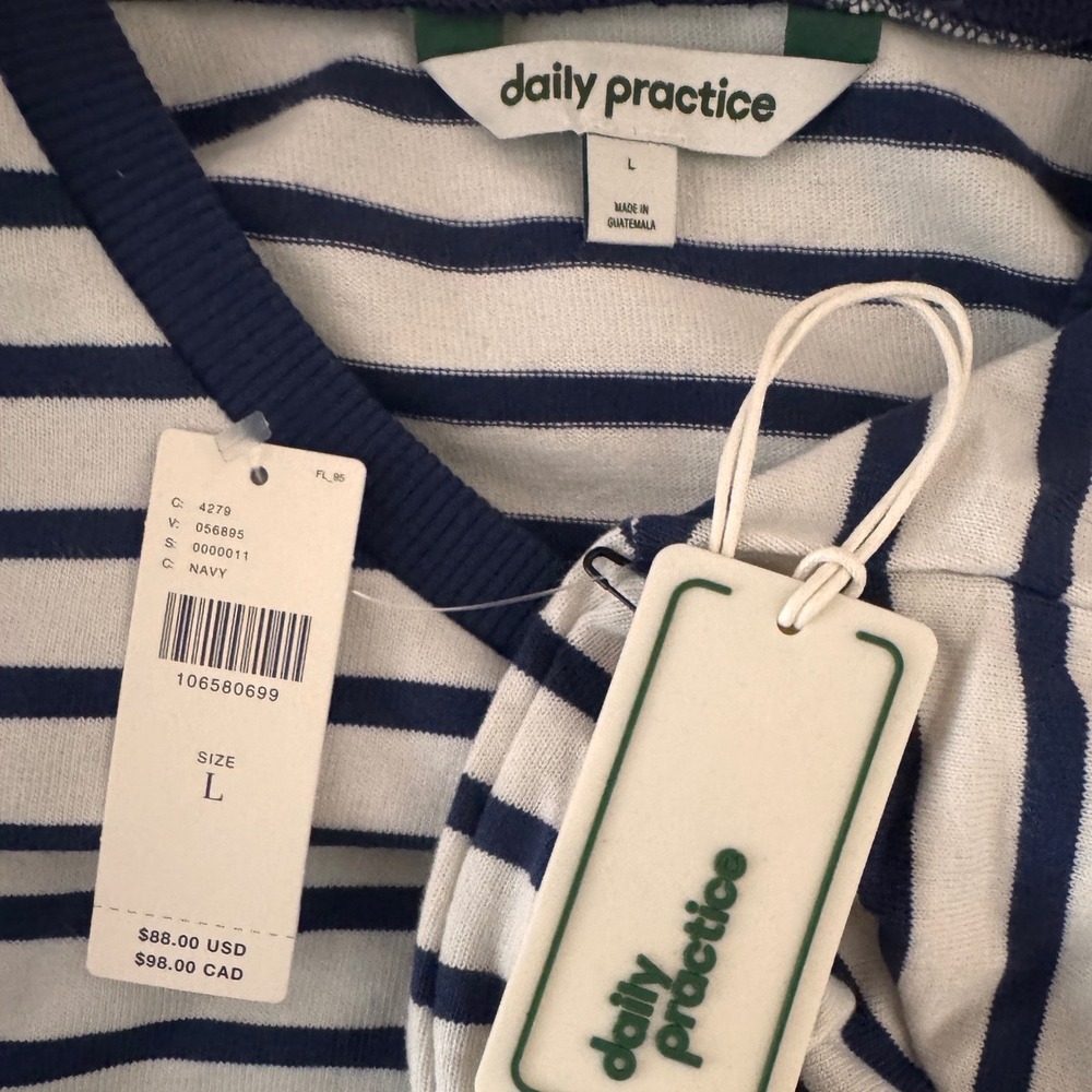 Anthropologie Navy Striped Daily Practice Tie Waist Dress Large - Picture 4 of 6